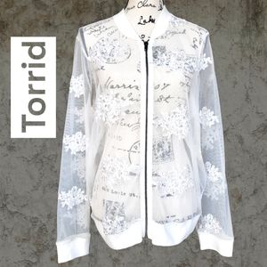 NWOT Torrid Mesh Embroidered Bomber Jacket, White